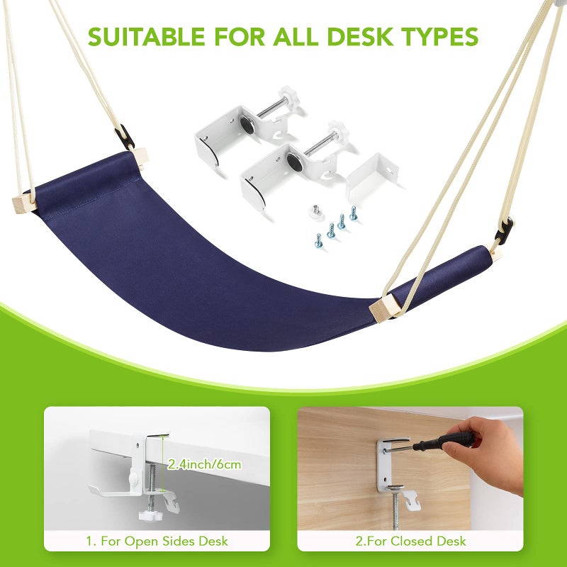 iMissiu Foot Hammock Under Desk Footrest | Adjustable Office Foot Rest Under Desk Hammock | Portable Desk Feet Hammock with Headphones Holder (Black) - Image 3